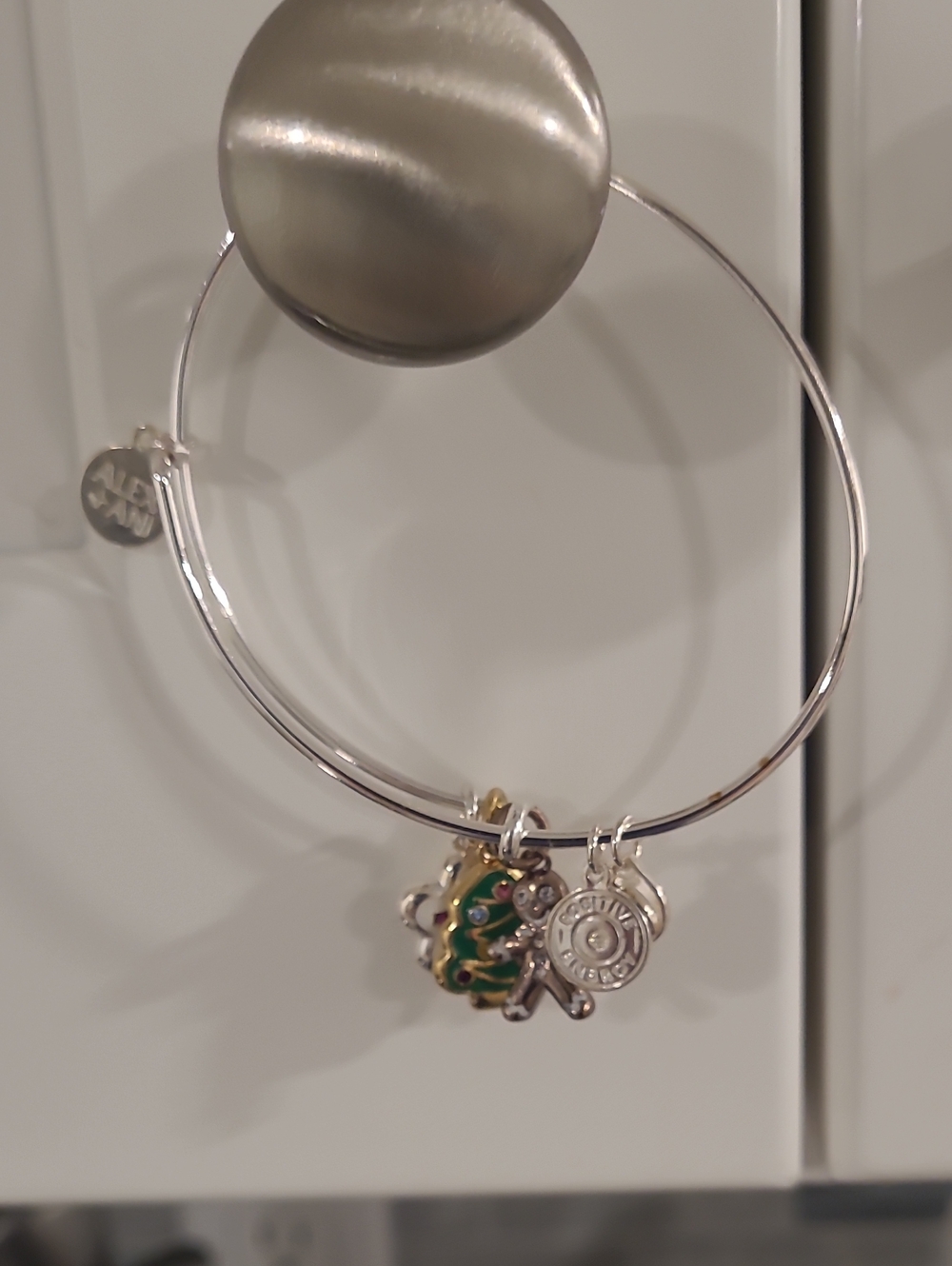 Alex and Ani Silver Bangle Bracelet with Snowflake, Christmas Tree Gingerbread